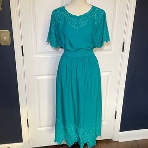 Vintage Bali Chic Teal Embroidered Two-Piece Embroidered Dress Set One Size